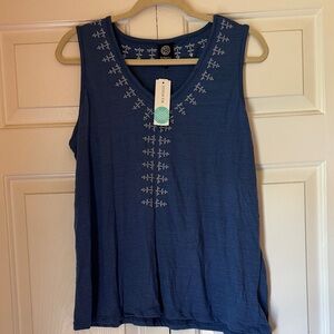 Bobeau Blue Embroidered Tank Top